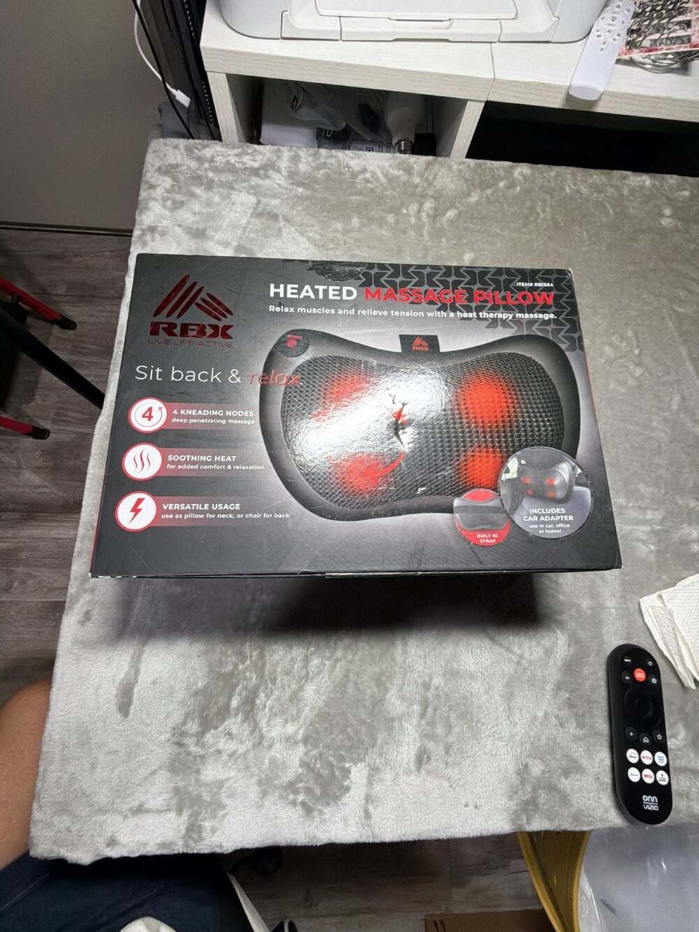 RBX Heated Massage Pillow with 4 Kneading Nodes and Car Adapter